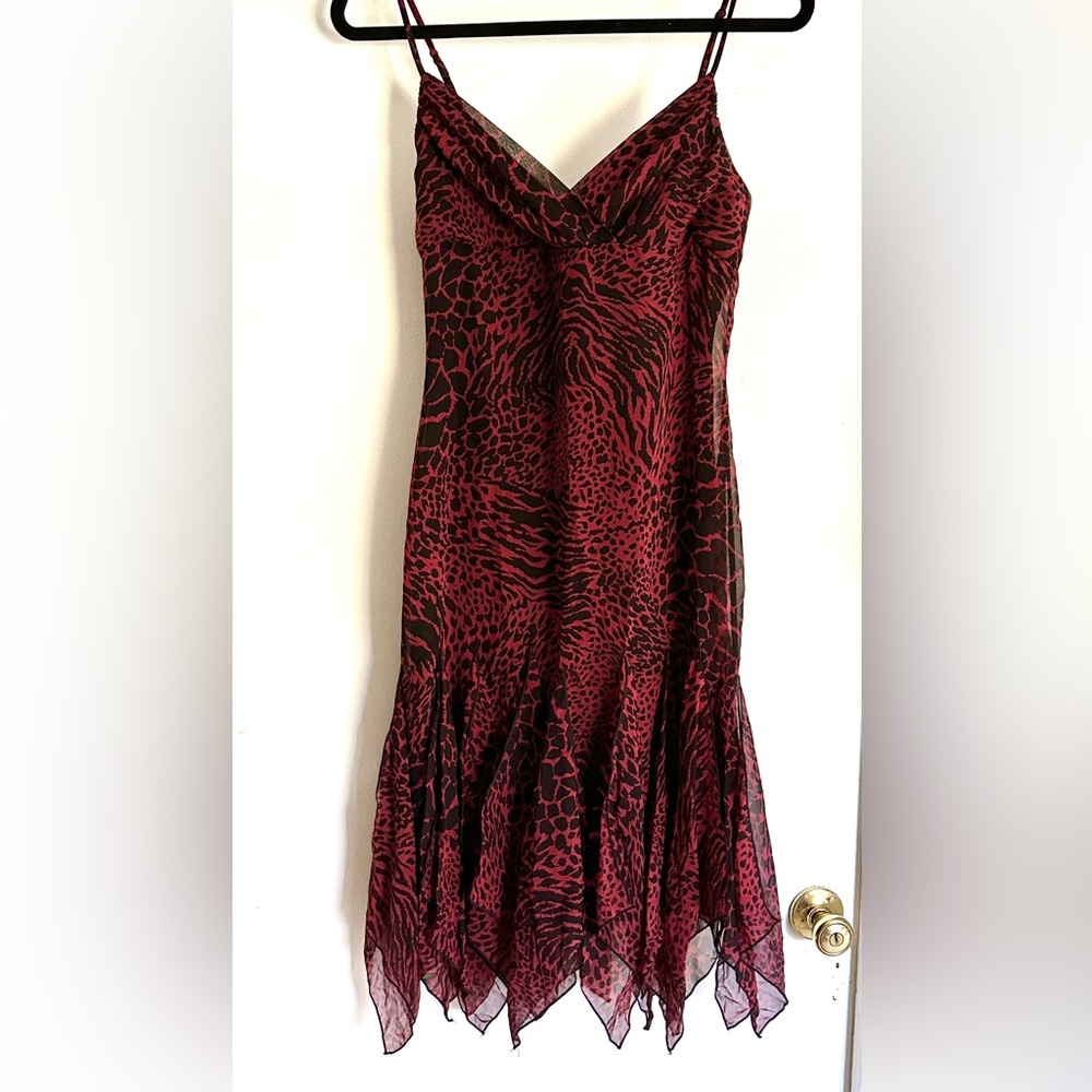 VINTAGE RARE Betsey Johnson silk red animal cheetah leopard dress